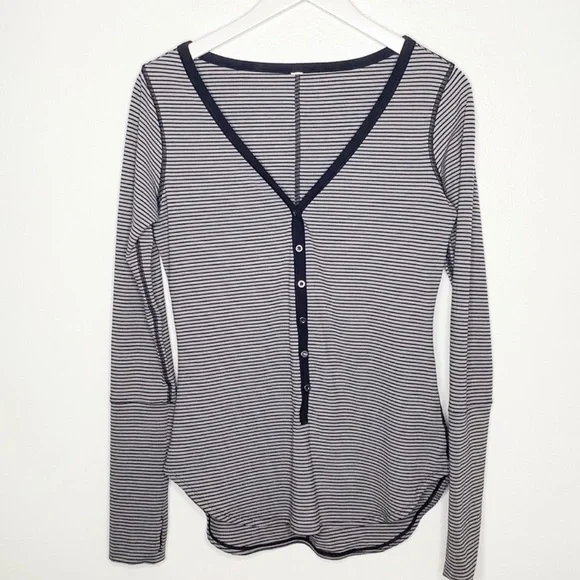 Lululemon Stiped Awesoma V-Neck Henley Top - Picture 2 of 6